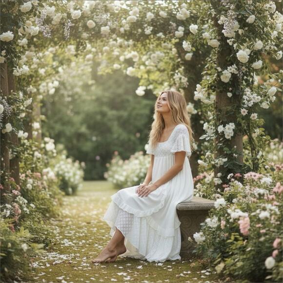 Free People Ethereal Bohemian Cottage Bring The Romance Maxi Dress White Medium - Picture 4 of 14